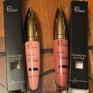 Bundle of 2 Sylene Diamond Glitter Lip Gloss in pink and peach